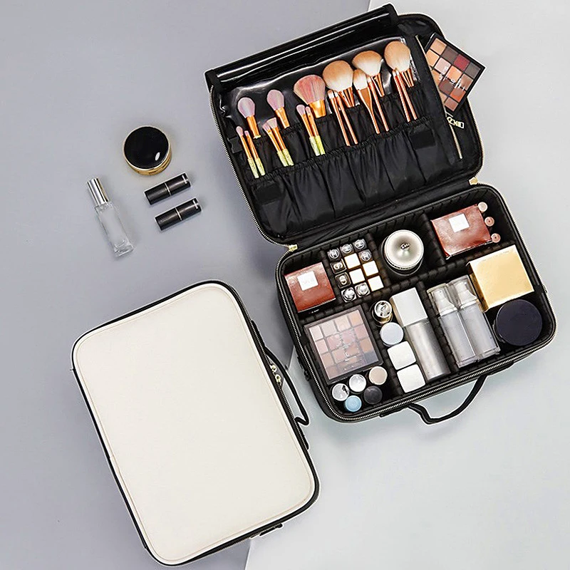 

Makeup Bag Leather Waterproof Cosmetics Storage Bag Classification Cosmetic Box Adjustable Compartment High Capacity Storage Bag