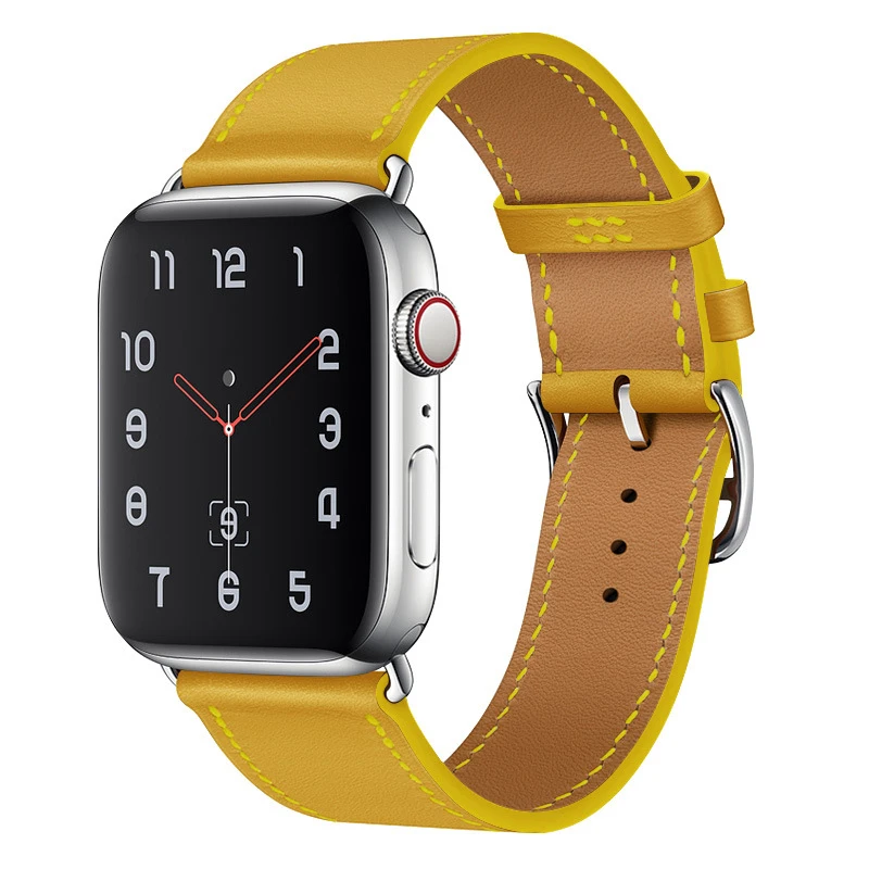 Lemon yellow Кожаный ремешок для Apple watch 4, 5, 44 мм, 40 мм, браслет correa iwatch Series 3, 2, 1, 42 мм, 38 мм, ручная работа из телячьей кожи - Цвет ремешка: Lemon yellow