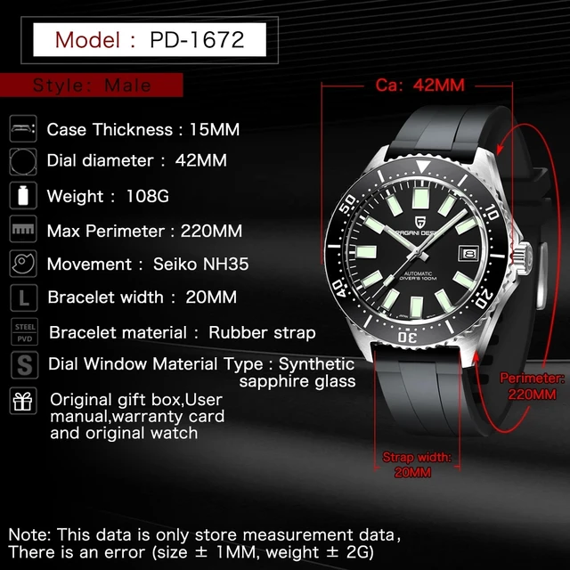 PAGANI DESIGN Brand Men's Rubber Strap Stainless Steel Luxury Sapphire Automatic Mechanical Watch NH35 Waterproof Men Wristwatch 3