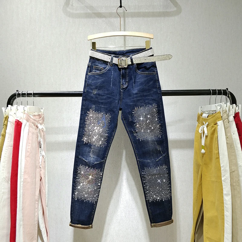 Осень и зима новые эластичные свободные старение прямые тяжелая промышленность Горячая бурение высокая талия брюки женские