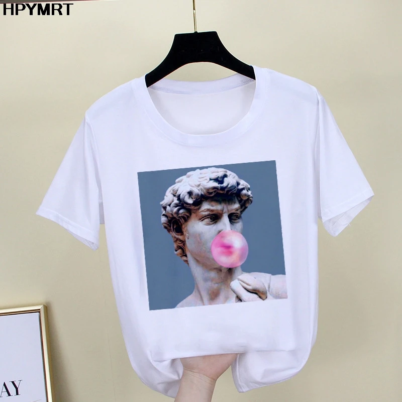 2020 New summer spoof Mona Lisa Print T Shirts Women aesthetics funny Tshirts Casual Short Sleeves Tops t-shirt Female Clothing