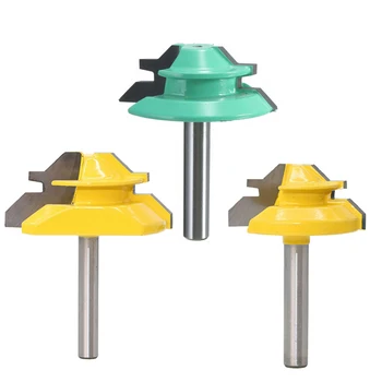 

3PCS/set Yellow+silver 1/4in Shank - Up To 1/2in Stock Lock Miter Router Bit - 45° Woodwork Tool Kits