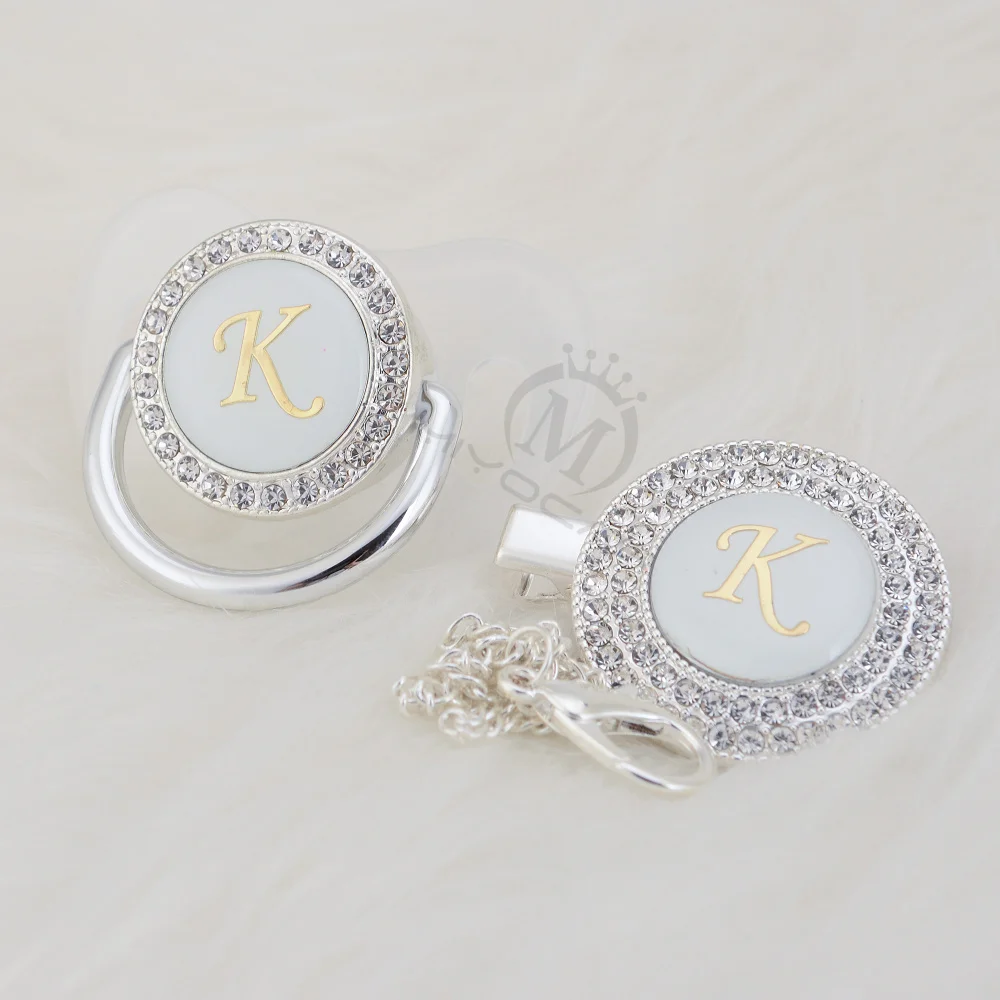 MIYOCAR серебряные инициалы буквенные K прекрасный bling соска и пустышка Клип Набор уникальный BPA бесплатно пустышка bling baby shower подарок LK-1