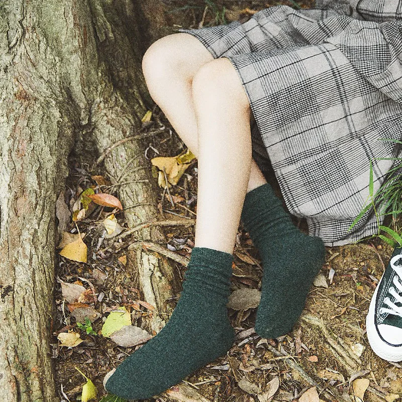 CHAOZHU, Осень-зима, шерстяные плотные теплые базовые однотонные носки, в рубчик, свободные, наборные, базовые носки для женщин