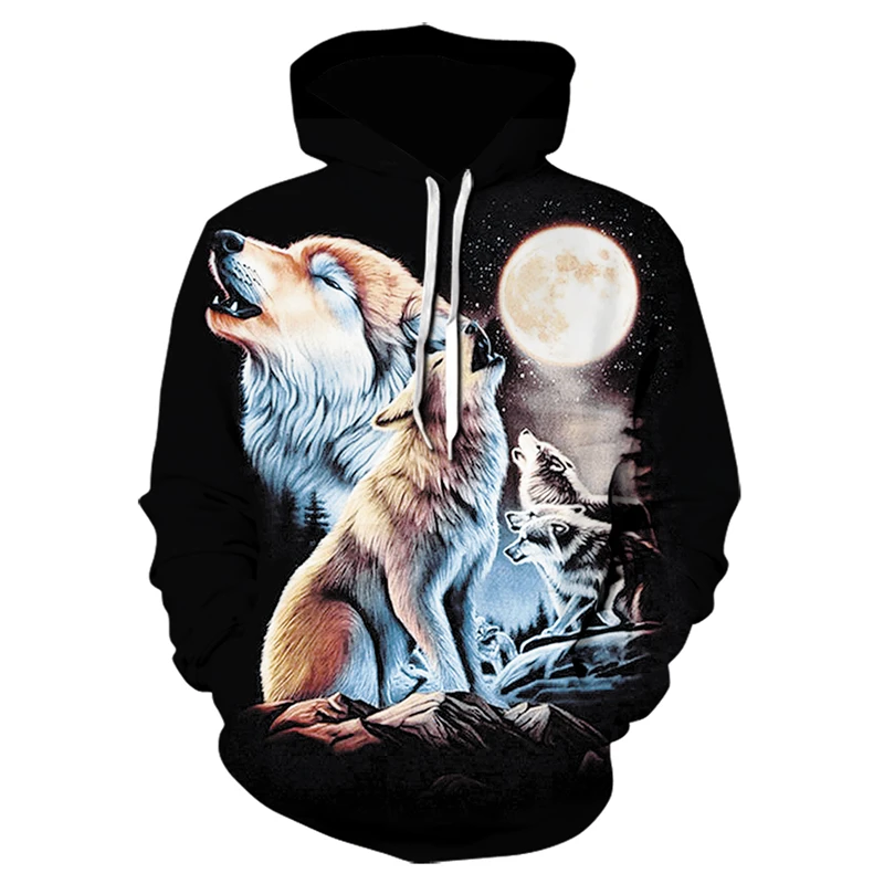 

Double Wolf Howler 3D Hoodie Men's Fashion Brand Sweatshirt Pullover Ladies Casual Sportswear Children Street Hip Hop Clothing