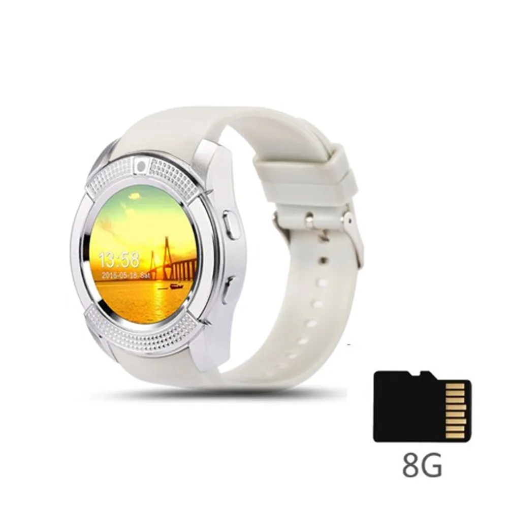 white 8G Card Смарт-часы V8, Bluetooth, Смарт-часы с сенсорным экраном, наручные часы с камерой, слотом для sim-карты, водонепроницаемые спортивные часы для Android - Цвет: white 8G Card