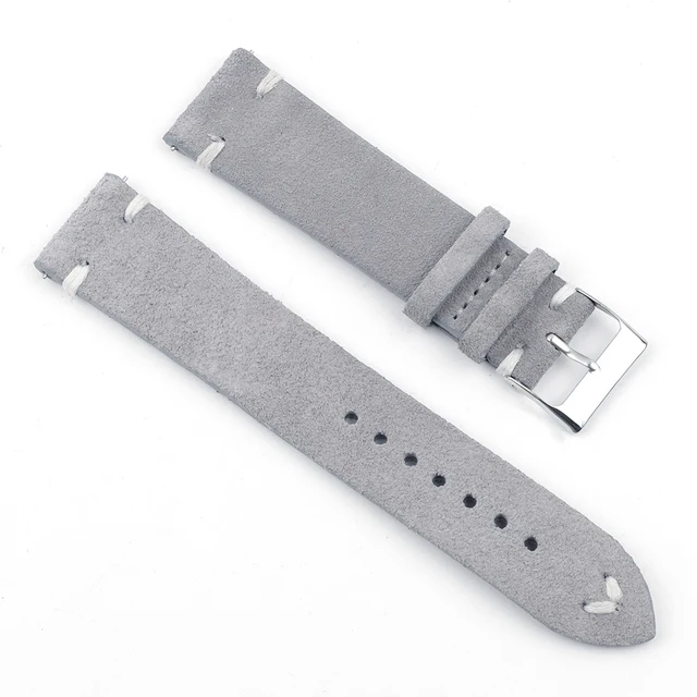 High Quality Suede Leather Vintage Watch Straps Blue Watchbands Replacement Strap for Watch Accessories 18mm 20mm 22mm 24mm Gray-White Line