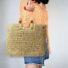 Модная женская квадратная соломенная сумка ручной работы, плетеные сумочки для дам, Большая вместительная сумка на плечо, женские сумки в богемном стиле