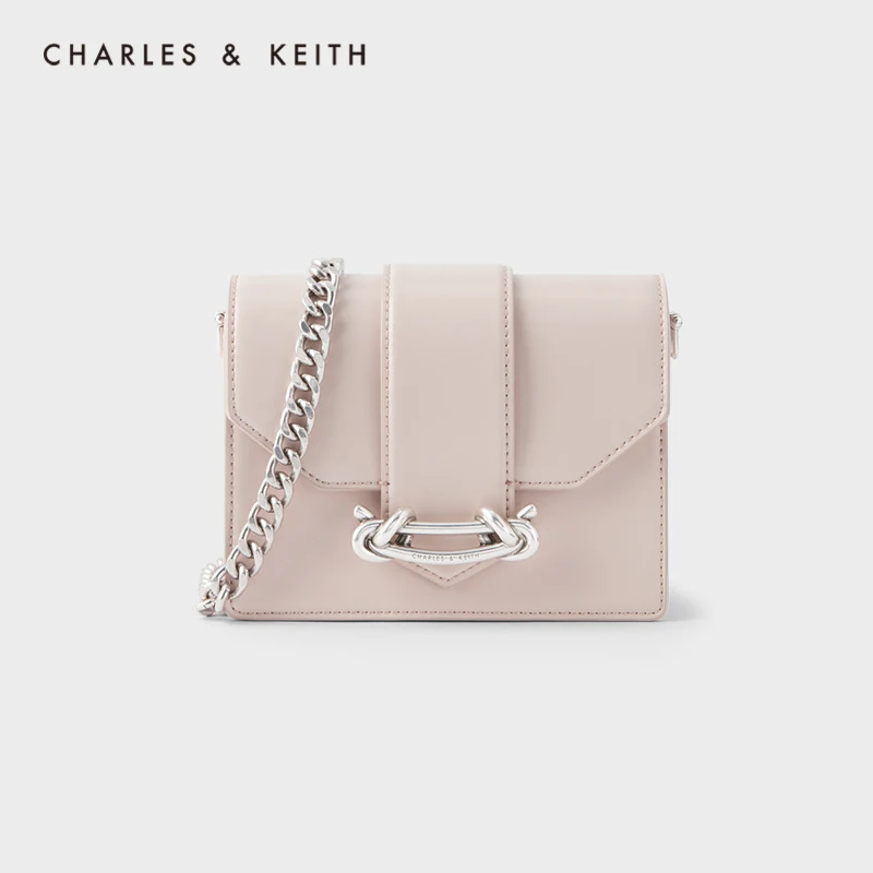 バッグ CHARLES & KEITH クリスタルエンベリシュッド ターンロックミニバッグ - ピンク