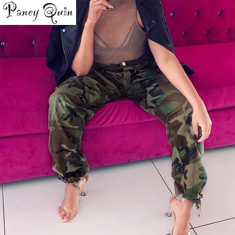 Брюки женские камуфляжные до щиколотки Джоггеры в стиле милитари хлопковые