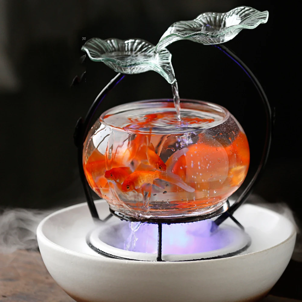 Tabletop Ceramic Waterfall Fish Tank Terrarium Indoor Fountain Fengshui Gift For Home Office Landscape Decor Glass Bowl | Дом и сад