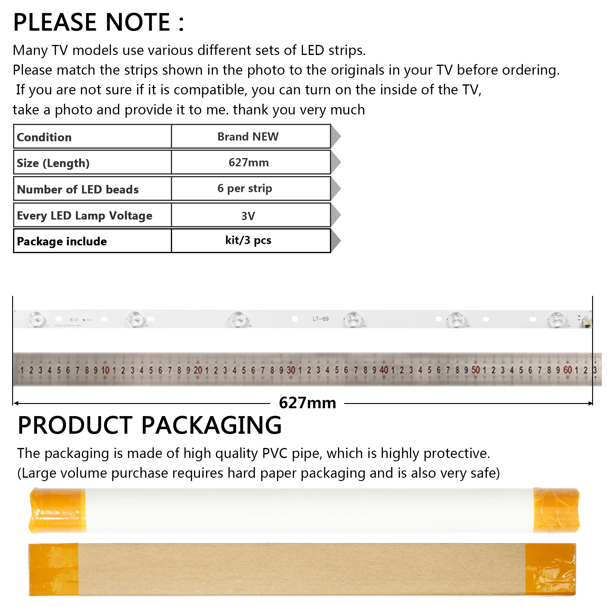 ŰƮ 3  6LED 627mm LED Ʈ Ʈ ù 32 TV SVT320AF5 32P1300 32P1400 32P1400VT 32P1400VE 32P1400D 32P2400VT