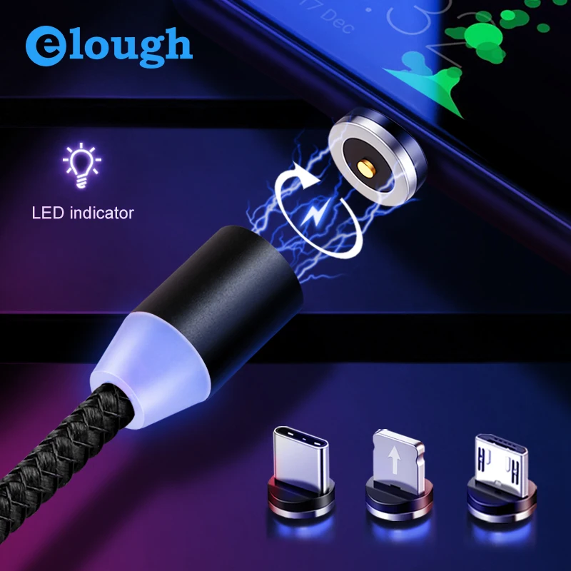 Elough Магнитный зарядный Micro USB кабель зарядное устройство для iPhone Xiaomi Мобильный телефон Магнит USB зарядное устройство Тип C кабель Шнур El360