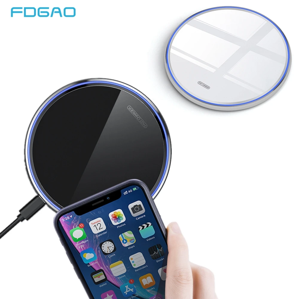 

FDGAO Wireless Charger 15W Qi for Samsung S10 S9 S8 Note 10 9 USB C 10W Mirror Fast Charging Pad for iPhone XS XR X 8 11 Airpods