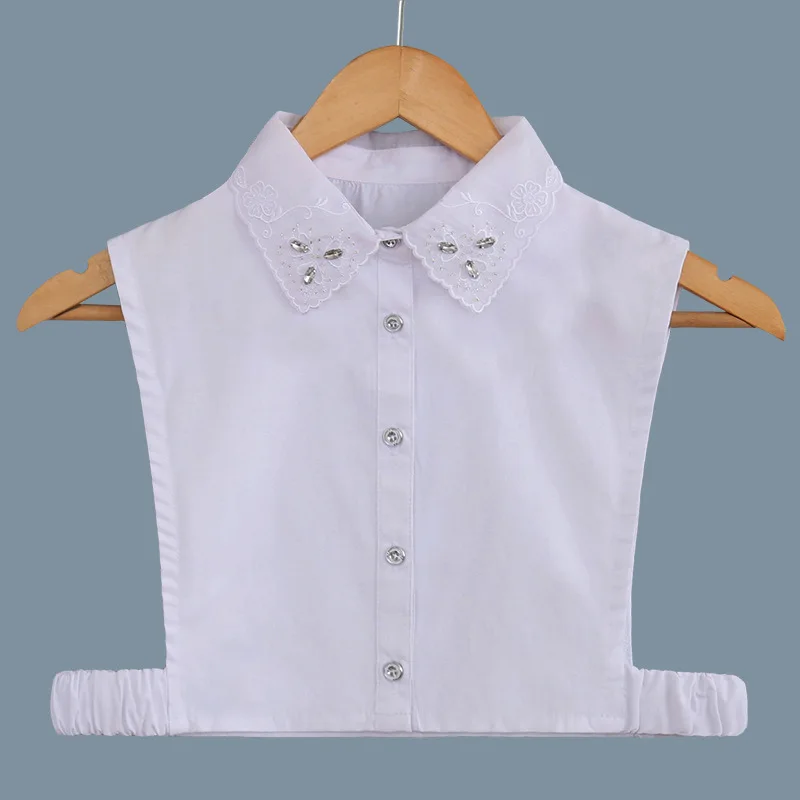

Womens Button Down Sweater White Fake Collars Handmade Beads Half Shirt Blouse Tops Detachable Collars Clothes Accessories