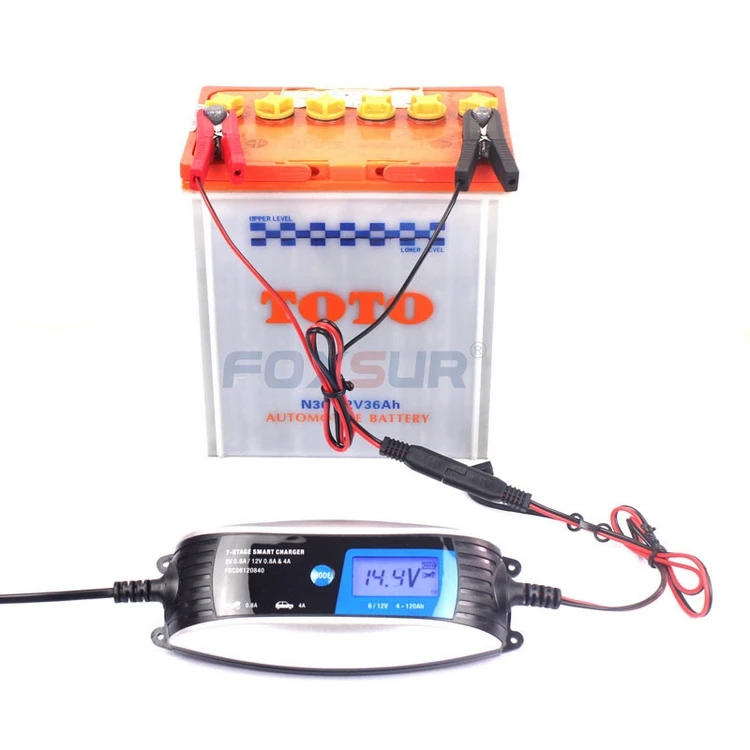 

6V 12V Car Motorcycle Battery Charger 0.8A 4A Smart Lead Acid Battery Charger 7-Stage Waterproof EFB Gel AGM Wet Car Charger