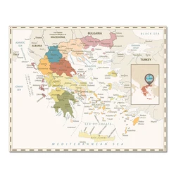 Affiche colorée de carte de la grèce, décoration murale, grande carte de la grèce, 80x63cm, toile étanche 