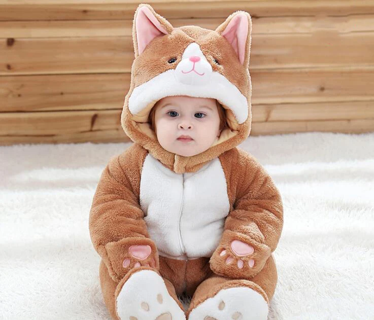 Хаки Зимняя одежда для новорожденных девочек, Kawaii Babe, аниме, пижамы Kigurumi, утолщенный хлопковый костюм с котом для детей - Цвет: Хаки