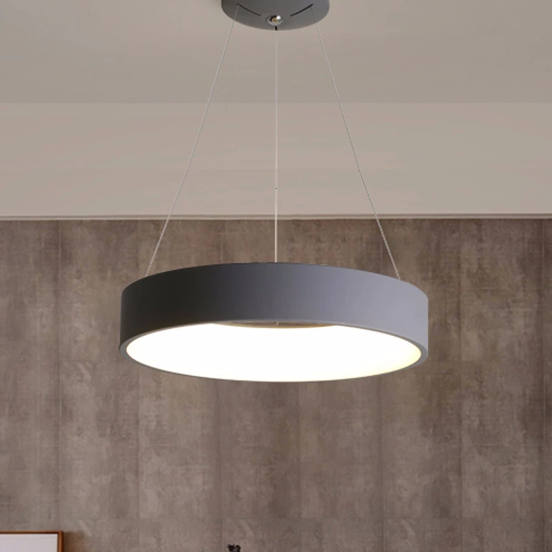 Gray Circle LED Pendant Lights Modern For Dining Room Restaurant Decoration Hanging Lamp Living Bedroom Fixtures Luminaria