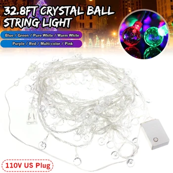 

32.8ft 10M 100LED Crystal Ball String Light Outdoor Waterproof Globe Fairy Lamp for Patio/Garden/Party/Wedding Decoration 110V