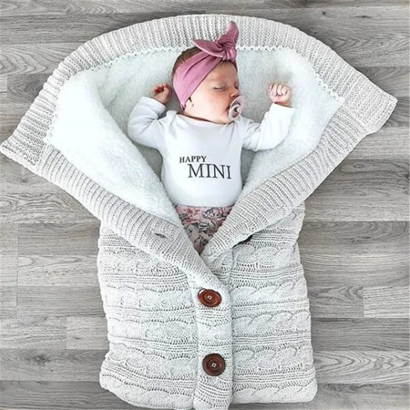 

Baby Sleeping Bag Thickening Plus Cotton Wool Knitted Warm Stroller Saco De Dormir Comfortable Soft Swaddling Wrap Footmuff