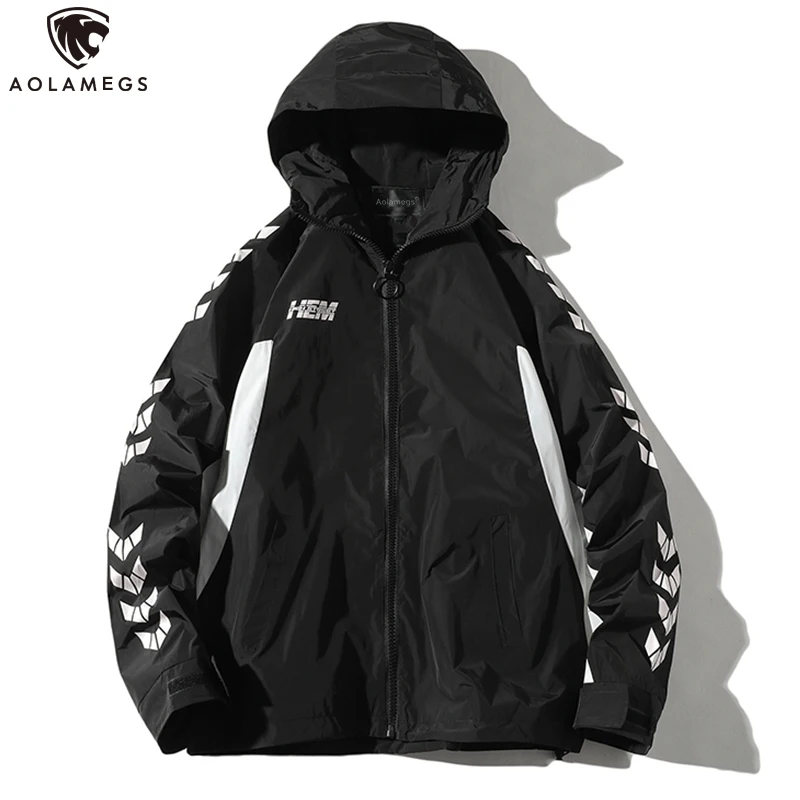 

Aolamegs Men Jacket Patchwork Pocket Jacket Waterproof Jacket Coat Vintage All-match Casual Hooded Sweatshirt Fashion Streetwear