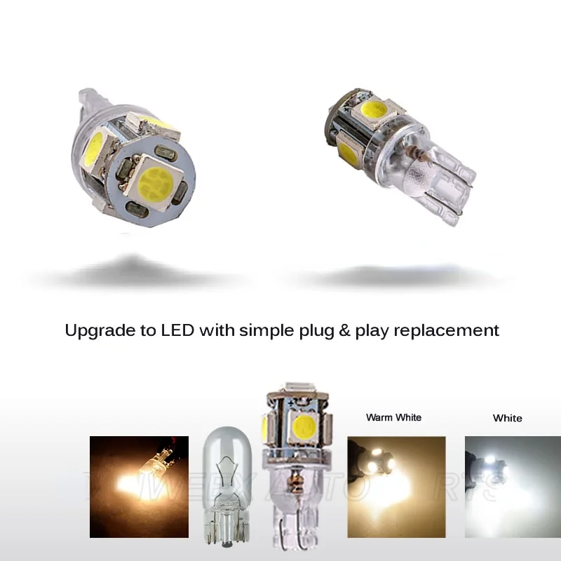 10 Pcs W5W T10 LED Lamp 194 168 Wedge Car Interior Dome Reading Bulbs DC 24V 5050 5SMD Warm/White Truck Auto License Plate Light