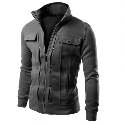 Dark Gray Куртка мужская повседневная бейсбольная куртка куртки на молнии осенне-зимнее флисовое пальто куртка-бомбер пальто со стоячим воротником модная мужская верхняя одежда coa - Цвет: Dark Gray