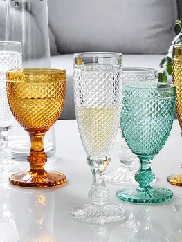

New Embossed Red Wine Glass Heat-resistant Glass Goblet Color Glass Wedding Decoration Glass Wine Glass Household Water Glass