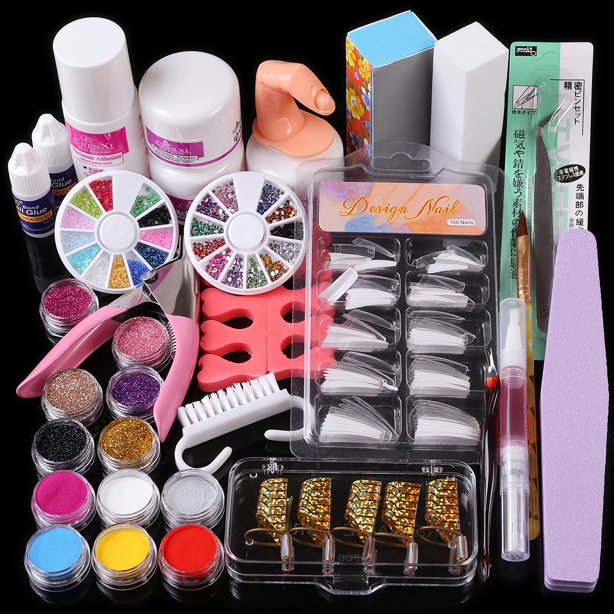 

Nail Art Acrylic Powder Liquid Glue Painting Brush Guide Form Nail Tips Extension Powder Decoration False Nail Manicure Set