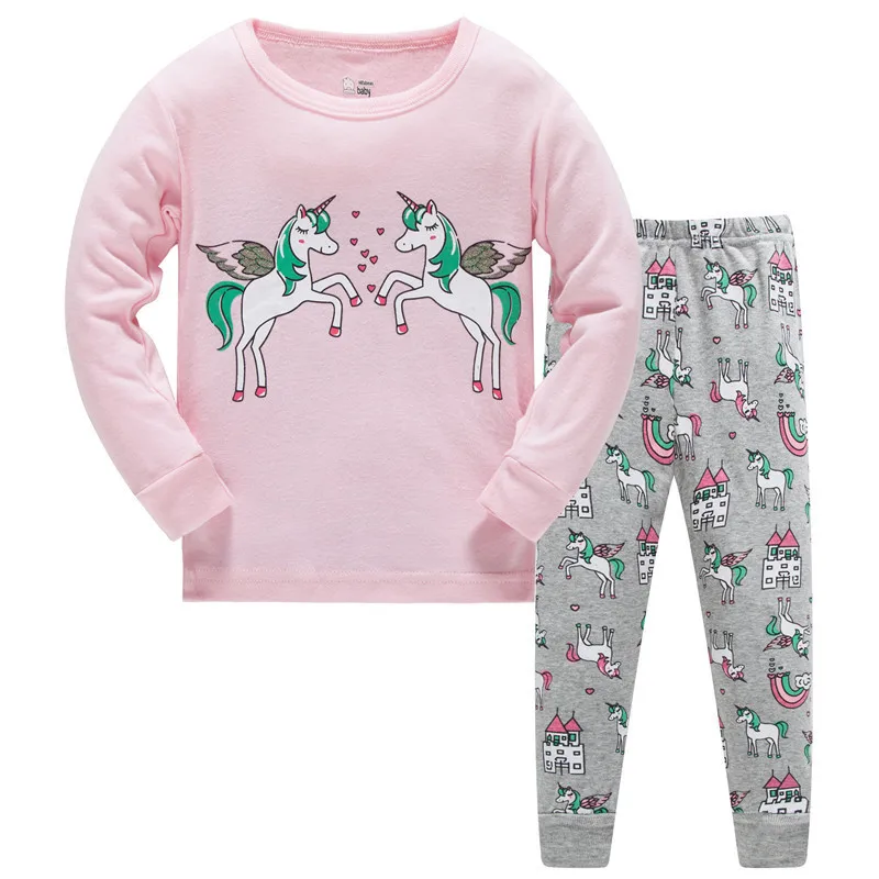 T12313 UNICORN Little Bitty/костюм единорога с длинными рукавами, комплекты одежды для девочек, пижамные комплекты с героями мультфильмов, Детская Хлопковая одежда, новая популярная Повседневная Пижама - Цвет: T12313 UNICORN