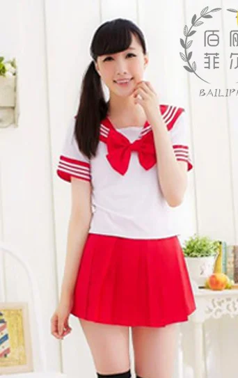 red Short sleeve Летняя униформа для девочек, крутые костюмы, сексуальная школьная форма для девочек, платья для бара, костюм японской школьницы, летняя классная юбка, сексуальный костюм - Цвет: red Short sleeve