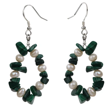 

Yacq Natural Malachite Pearl 925 Sterling Silver Drop Dangle Earrings Handmade Custom Jewelry Gifts for Women Mom Girls Wife