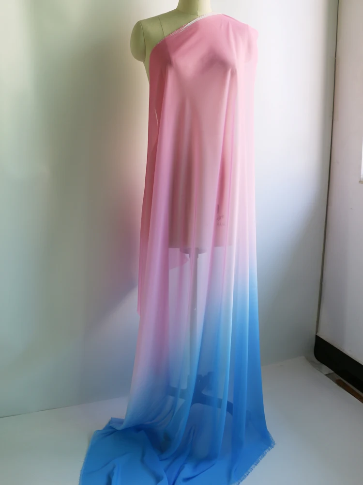 100d шифоновое платье для танцев из сетчатой ткани, материал: розовый, синий, постепенная шифоновая ткань, прозрачная вуаль