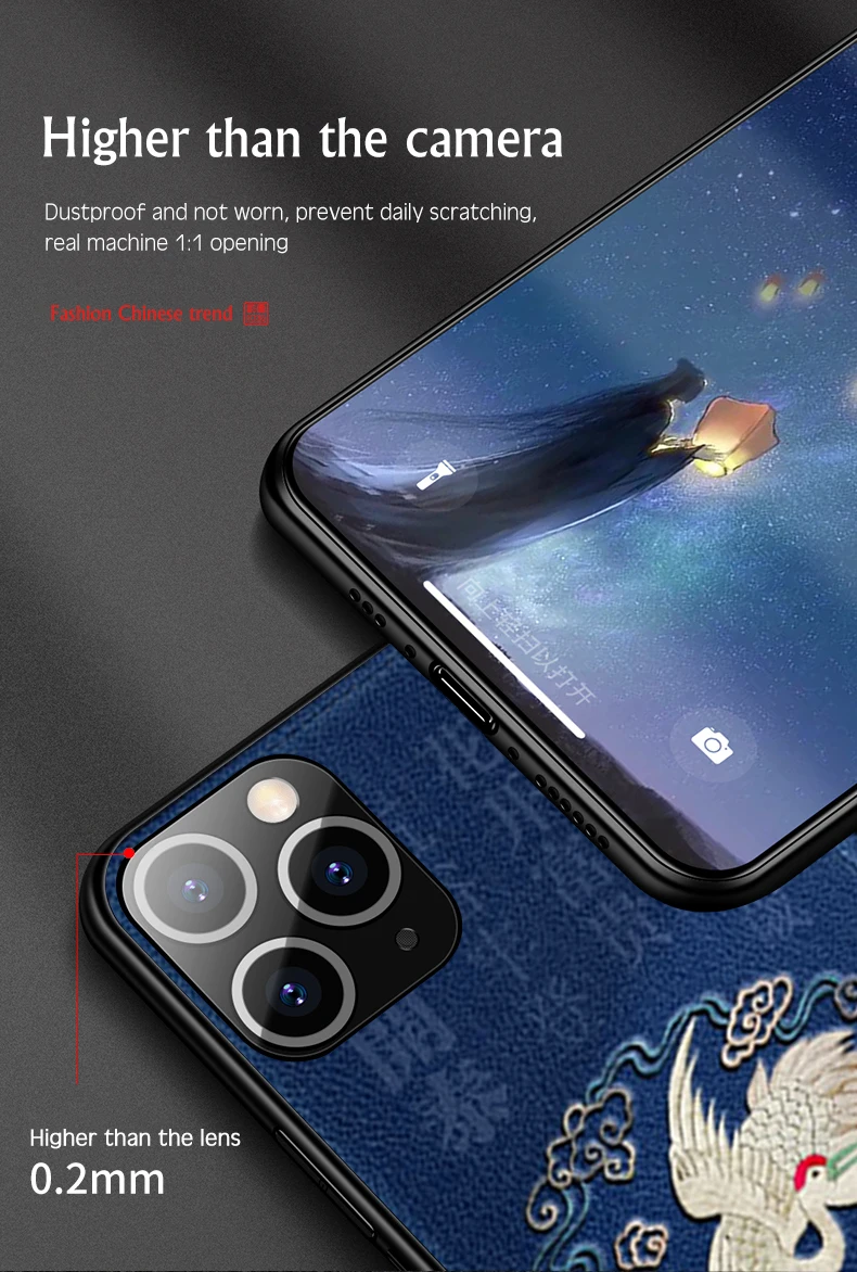 Китайский кожаный чехол с тиснением для iPhone 11 Pro XS MAX XR X, Ультратонкий силиконовый мягкий чехол для iPhone 7, 8, 6, 6S Plus
