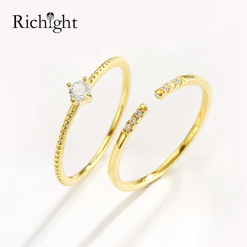 

Simple Thin Gold Stacking Rings Set of 2 Knuckle Rings Minimalist CZ Solitaire Ring, Vintage Sterling Silver Engagement Ring Set