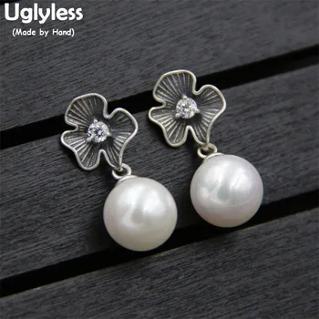 

Uglyless Real S 925 Sterling Thai Silver Women Elegant Pearls Earrings Handmade Engraved Flowers Brincos Bijoux Crystals Jewelry