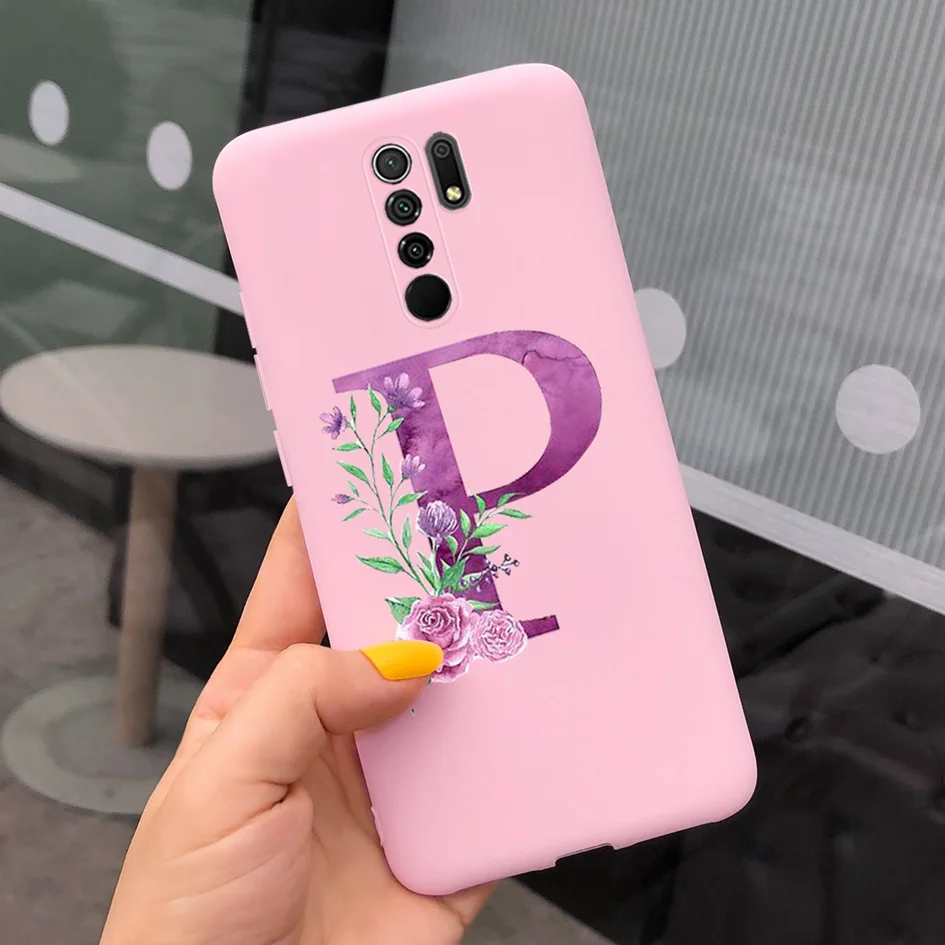 pouch phone For Cover Xiaomi Redmi 9 Case Alphabet Letters Flower Soft Silicone Fundas For Redmi 9 redmi9 Bumper Shockproof Phone Case 6.53" cell phone belt pouch