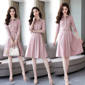 

Long sleeve dress long autumn women's casual shirt Base skirt OL temperament was thin