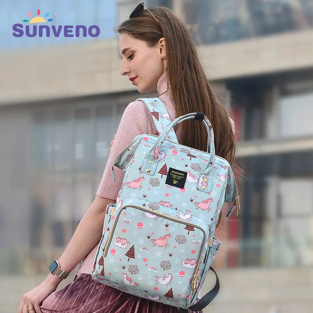 Sunveno Mommy Diaper Bag Large Capacity Baby Nappy Bag Designer Nursing Bag Fashion Travel Backpack Baby Care Bag for Mother Kid stylo baby bag printed mother baby care backpack multi function diaper bag maternity nappy bag for travel large and waterproof