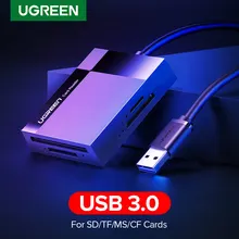 Ugreen leitor de cartão usb3.0 4-em-1 sd micro sd tf cf ms compacto adaptador de cartão flash para computador portátil usb para multi leitor de cartão inteligente