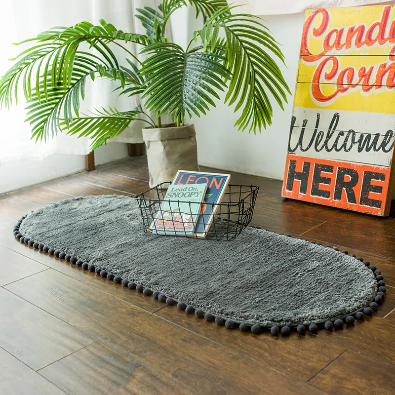 Thick Carpet Bedroom Oval Bedside Carpet Anti-skid Kitchen Mat Water Absorption Bathroom Rug Cute Pink Floor Carpet Living Room