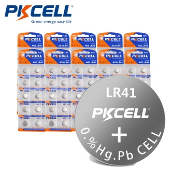 

100pcs PKCELL 1.5V AG3 LR41 Cell Batteries 392A SR41SW LR736 392 SR736 Alkaline Cell Button Coin Battery for thermometer