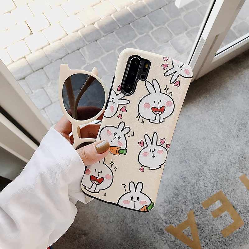 Чехлы с шелковой текстурой для huawei P20 P30Pro mate 20 30Pro, мягкий чехол с изображением кролика медведя для huawei Nova 3 4 5, задние чехлы