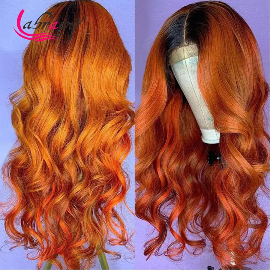 

Highlight 1B Ginger 13x6 Lace Front Wigs Ombre Orange HD Lace Frontal Human Hair Wigs Pre Plucked Baby Hair Wig Body Wave