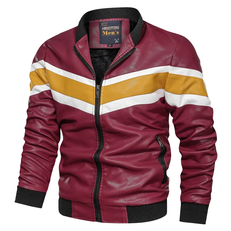 Новая мужская кожаная куртка на осень и зиму, модная Мужская винтажная мотоциклетная куртка для отдыха, куртка-бомбер из искусственной кожи, простая посадка - Цвет: Red MG9011