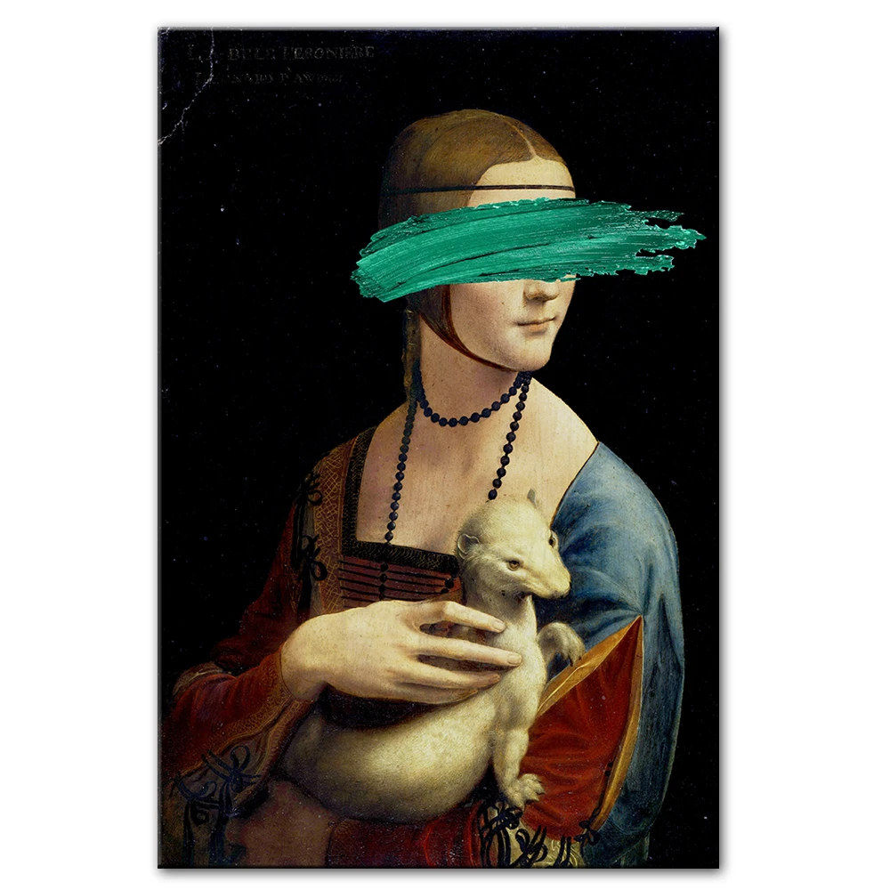 Leonardo Da Vinci-леди с холстом Ermine художественные чехлы с картинами лицо поп Картина на холсте для украшения стен гостиной