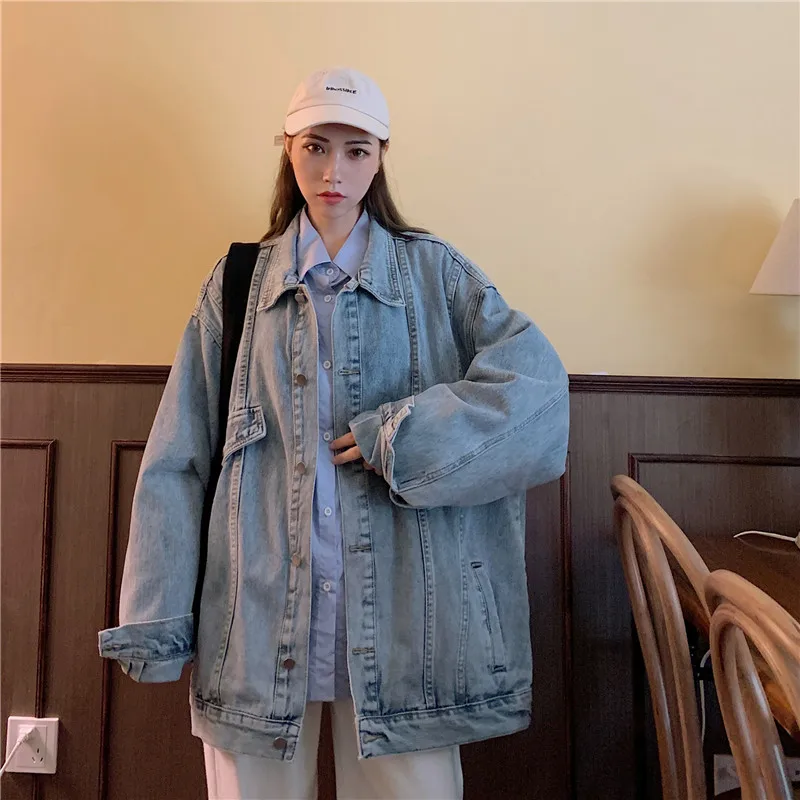 

Autumn new loose Korean style bf long section denim jacket women