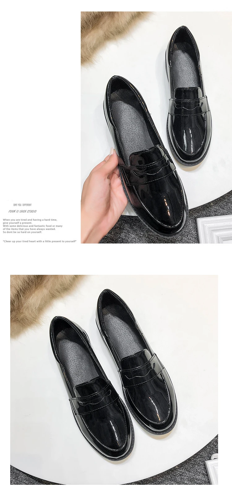 Однотонные черные кожаные туфли-оксфорды без шнуровки; женская обувь; туфли на платформе на низком квадратном каблуке с губами; большие размеры; женская обувь на плоской подошве