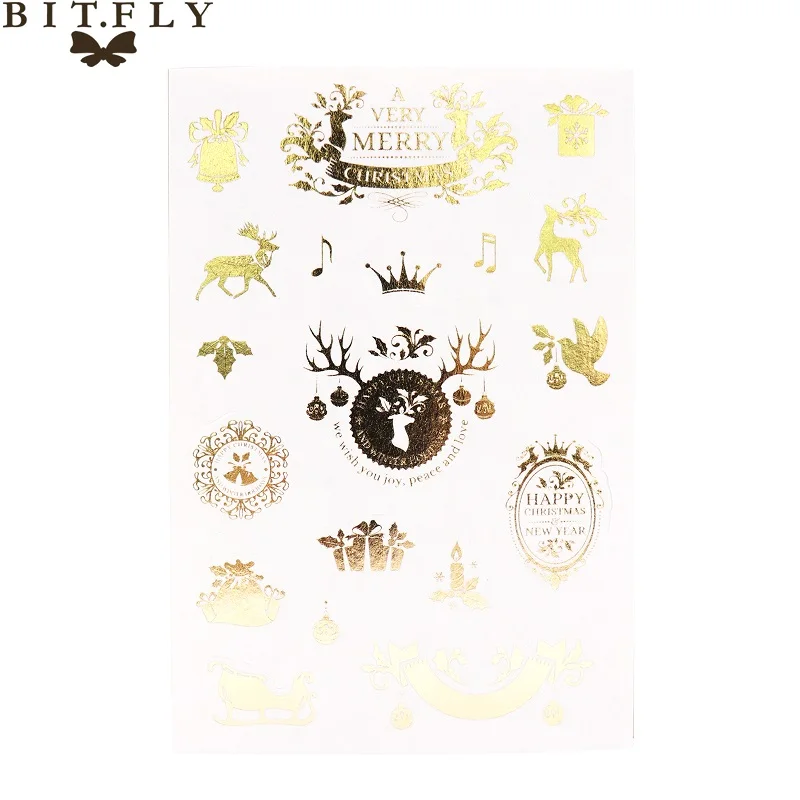 BITFLY Merry Christmas снеговик, Рождественская елка, Лось альбом для стикеров, Подарочная коробка, украшение, бронзовая этикетка, новогодние украшения - Цвет: C